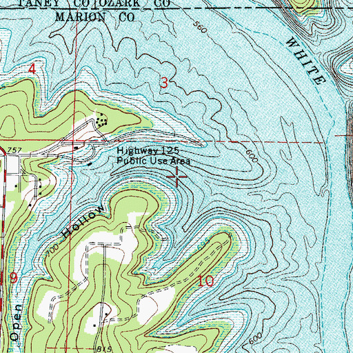 Topographic Map of Open Hollow, AR