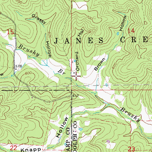 Topographic Map of Orchard Hollow, AR