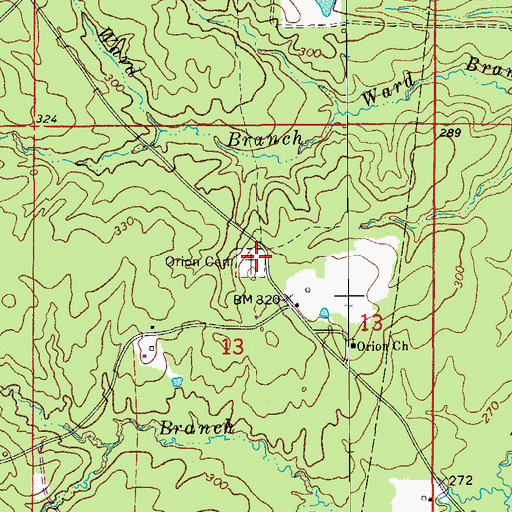 Topographic Map of Orion Cemetery, AR