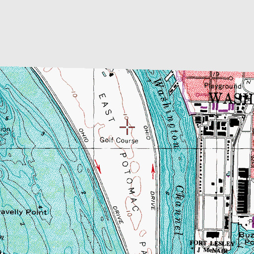 Topographic Map of East Potomac Park, DC