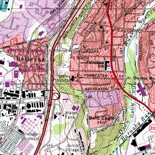 Topographic Map of Bridgepoint Hospital - Hadley Campus, DC