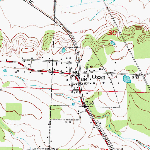 Topographic Map of Ozan, AR