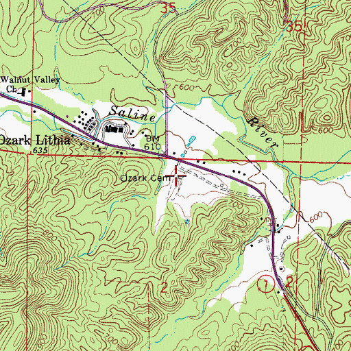 Topographic Map of Ozark Cemetery, AR