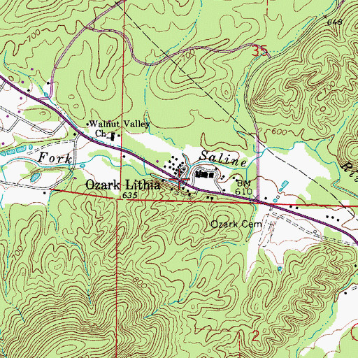 Topographic Map of Ozark Lithia, AR