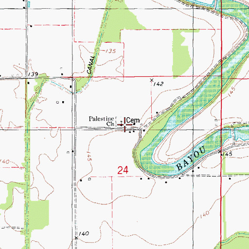 Topographic Map of Palestine Church, AR