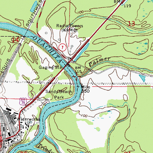 Topographic Map of Palmer Bayou, AR