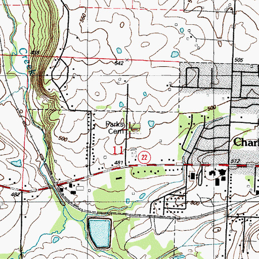 Topographic Map of Parks Cemetery, AR