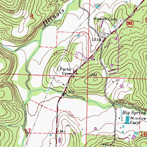 Topographic Map of Parks Cemetery, AR