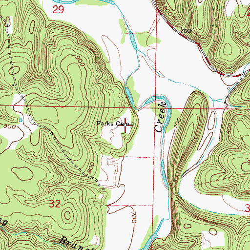 Topographic Map of Parks Cemetery, AR