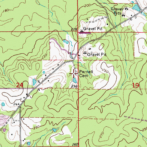 Topographic Map of Parnell Cemetery, AR