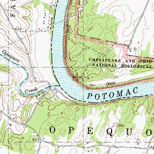 Topographic Map of Chesapeake and Ohio Canal, MD