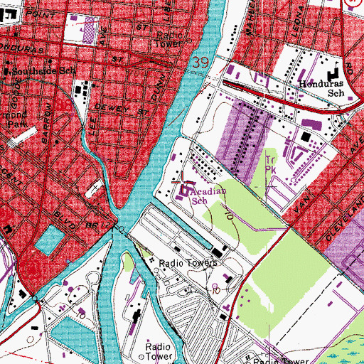 Topographic Map of Acadian Elementary School, LA