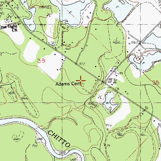 Topographic Map of Adams Cemetery, LA