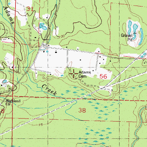 Topographic Map of Adams Cemetery, LA