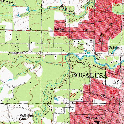 Topographic Map of Adams Creek, LA