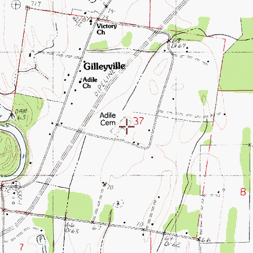 Topographic Map of Adile Cemetery, LA