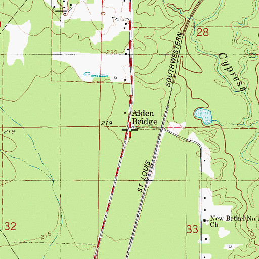 Topographic Map of Alden Bridge, LA