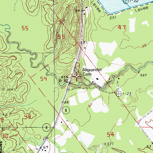 Topographic Map of Alexander Cemetery, LA