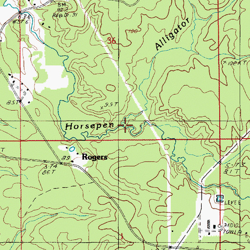 Topographic Map of Alligator Branch, LA