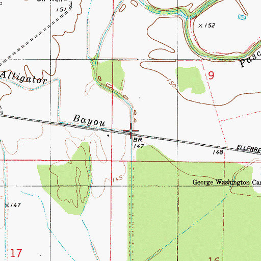 Topographic Map of Alligators Bayou, LA