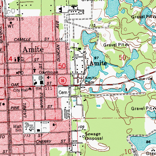 Topographic Map of Amite Cemetery, LA