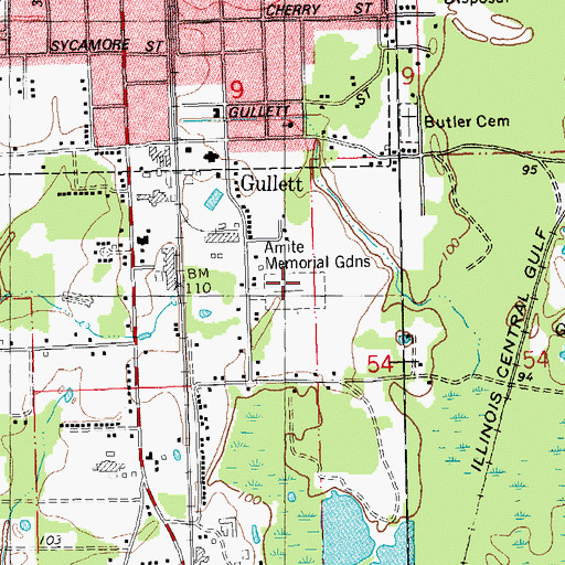 Topographic Map of Amite Memorial Gardens, LA