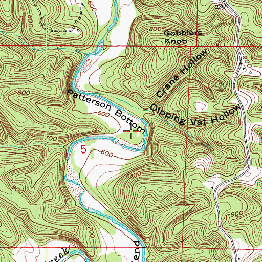 Topographic Map of Patterson Bottom, AR
