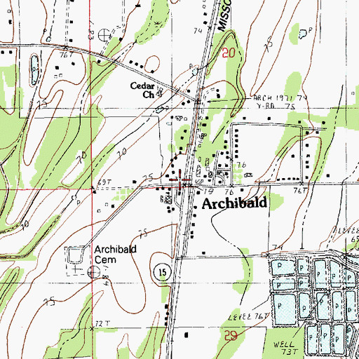 Topographic Map of Archibald, LA