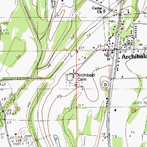 Topographic Map of Archibald Cemetery, LA