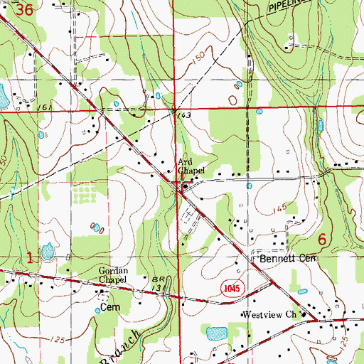 Topographic Map of Ard Chapel, LA