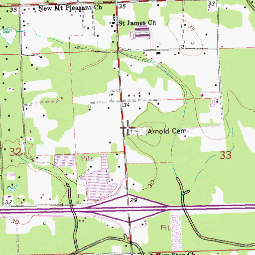 Topographic Map of Arnold Cemetery, LA