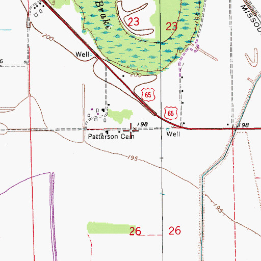 Topographic Map of Patterson Cemetery, AR