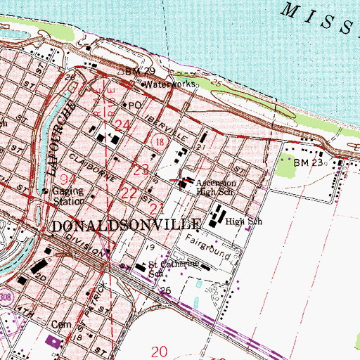 Topographic Map of Ascension Catholic High School, LA