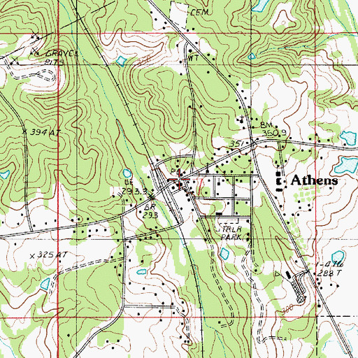 Topographic Map of Athens, LA