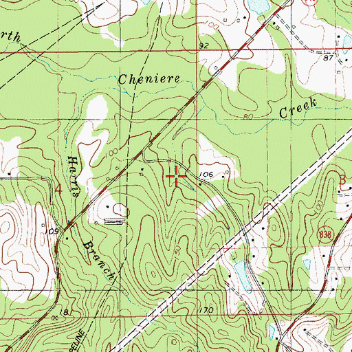 Topographic Map of Bacons Branch, LA