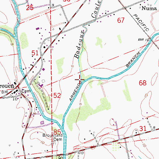 Topographic Map of Badeaux Coulee, LA