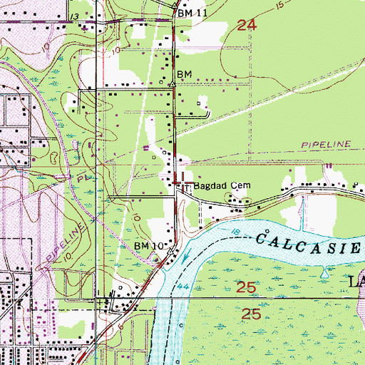 Topographic Map of Bagdad Cemetery, LA