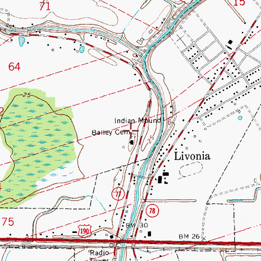 Topographic Map of Bailey Cemetery, LA