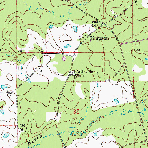 Topographic Map of Pattsville Cemetery, AR