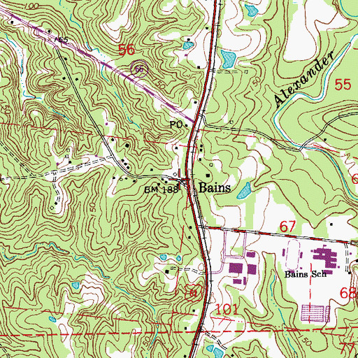 Topographic Map of Bains, LA