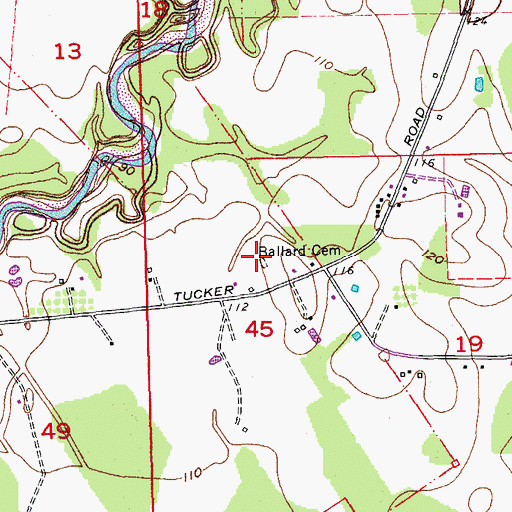 Topographic Map of Ballard Cemetery, LA