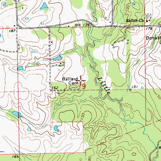 Topographic Map of Ballard Cemetery, LA