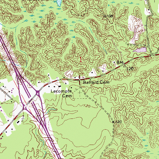 Topographic Map of Ballard Cemetery, LA