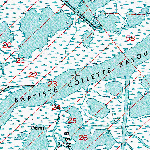 Topographic Map of Baptiste Collette Bayou, LA