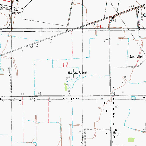 Topographic Map of Bares Cemetery, LA