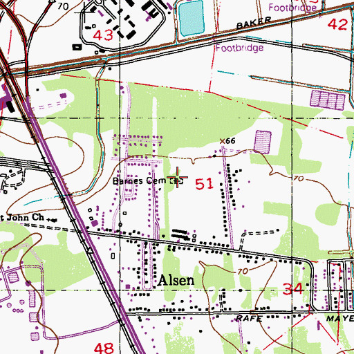 Topographic Map of Barnes Cemetery, LA