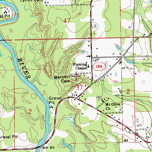 Topographic Map of Barnett Cemetery, LA