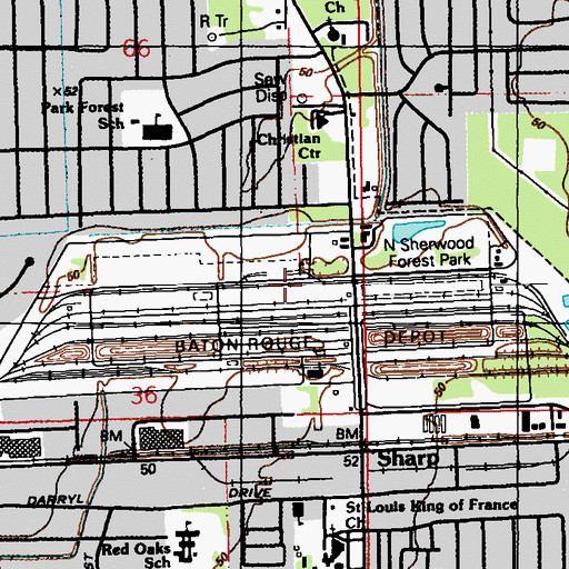 Topographic Map of Baton Rouge Depot, LA