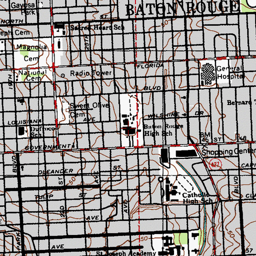 Topographic Map of Baton Rouge Magnet High School, LA