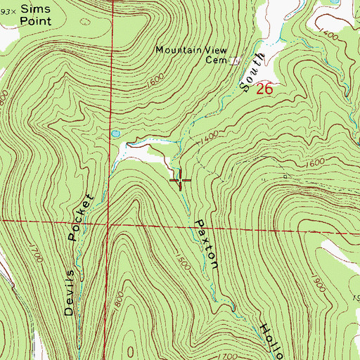 Topographic Map of Paxton Hollow, AR